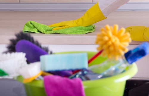 Commercial cleaning team preparing a professional workspace