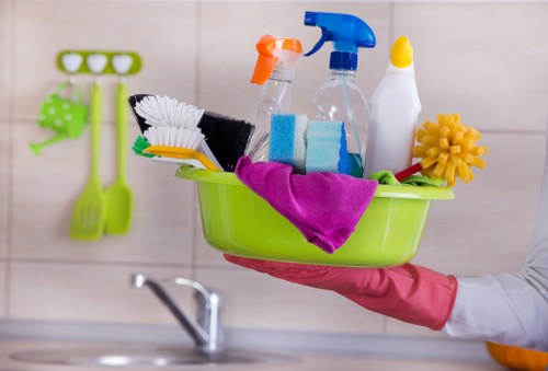 Routine office cleaning in a break room and kitchen area