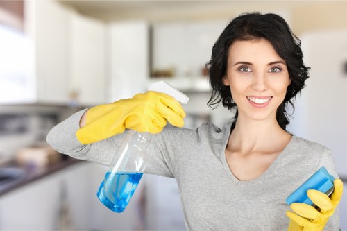 One off cleaning team working in a home interior
