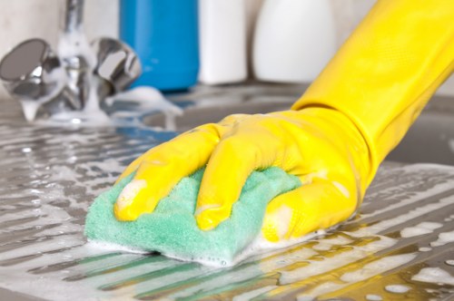 Office cleaning service maintaining a bright and organized workplace